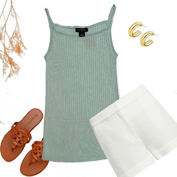 NWT Club Monaco Sea Green/Pale Blue Ribbed Tank S/P - Picture 1 of 3